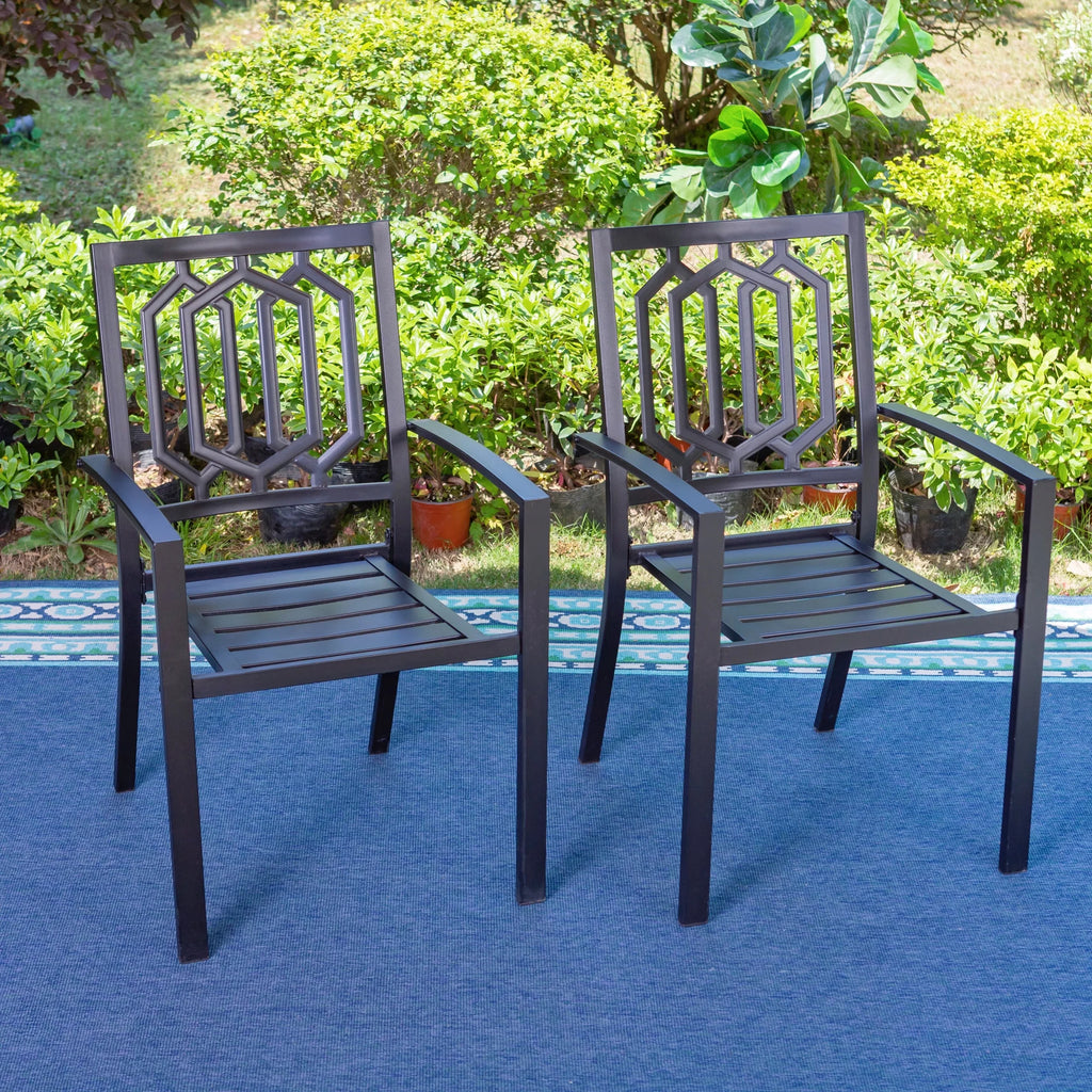 6-Piece Outdoor Patio Set with 10 FT Umbrella, 4 PCS Metal Steel Stacking Chairs & 1 PC Square Dining Table, Orange Red Umbrella V55341