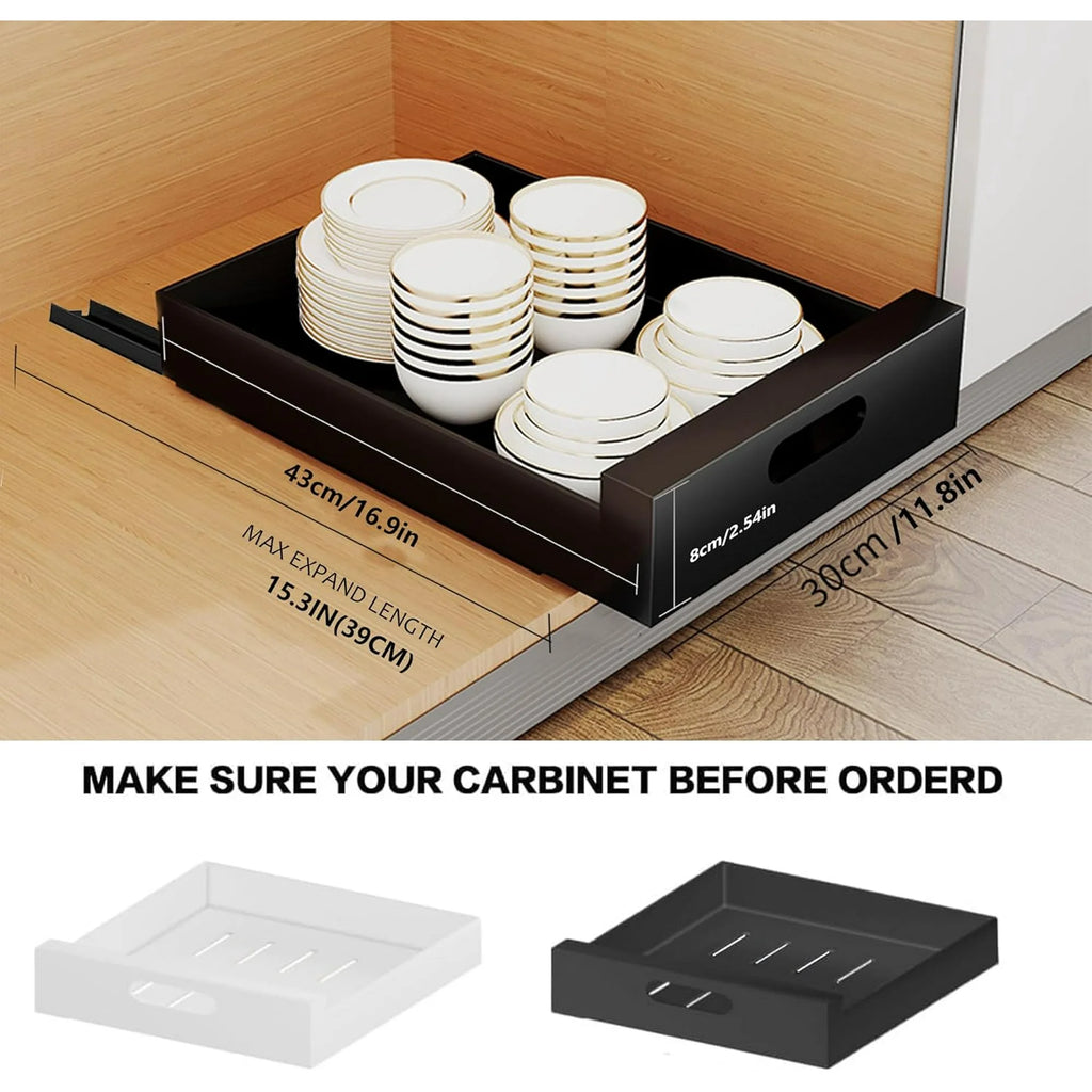 2 Pack Pull Out Drawers for Cabinets, 10W x 16.9D x 3.1H Carbon Steel A218