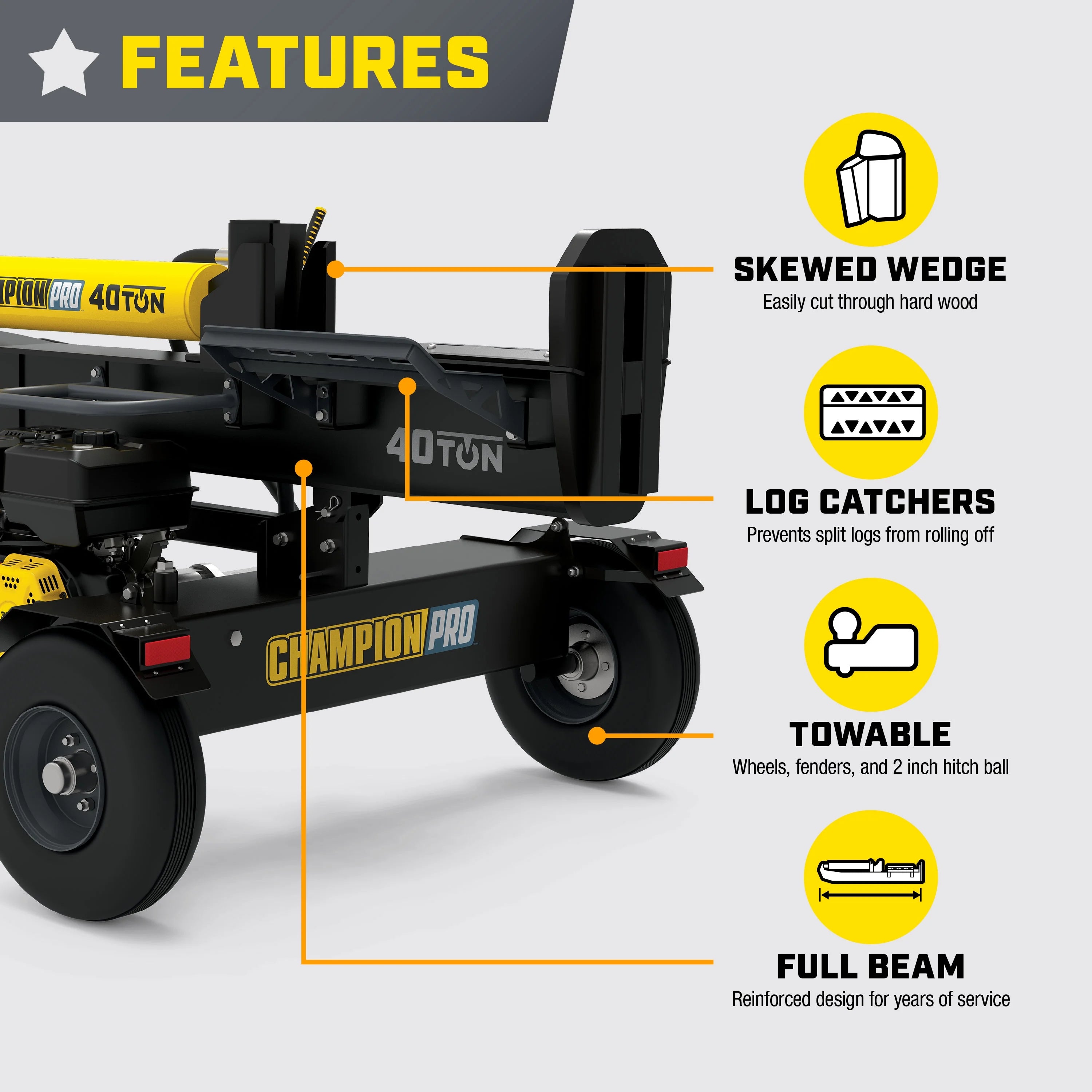 40-Ton Horizontal/Vertical Full Beam Gas Log Splitter with Auto Return A421