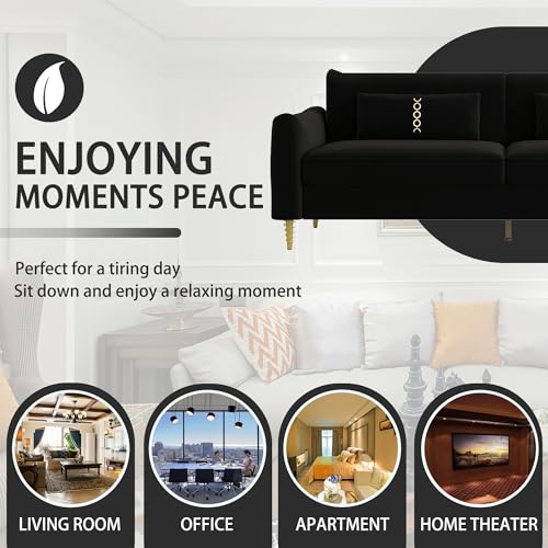 85 in 3-Seat Velvet Couch with Solid Wood Frame, 2 Pillows, Gold Legs Q25644