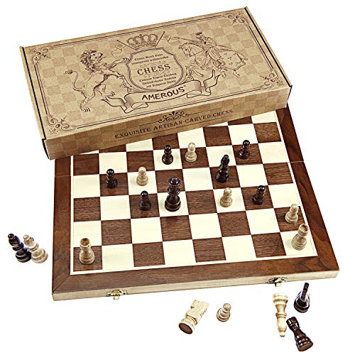 15 Inches Magnetic Wooden Chess Set with Folding Board H130