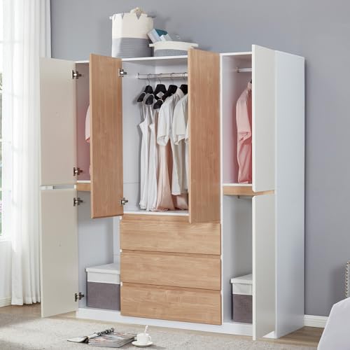 White 4 Door 3 Drawer Wooden Wardrobe Closet Cabinet W300