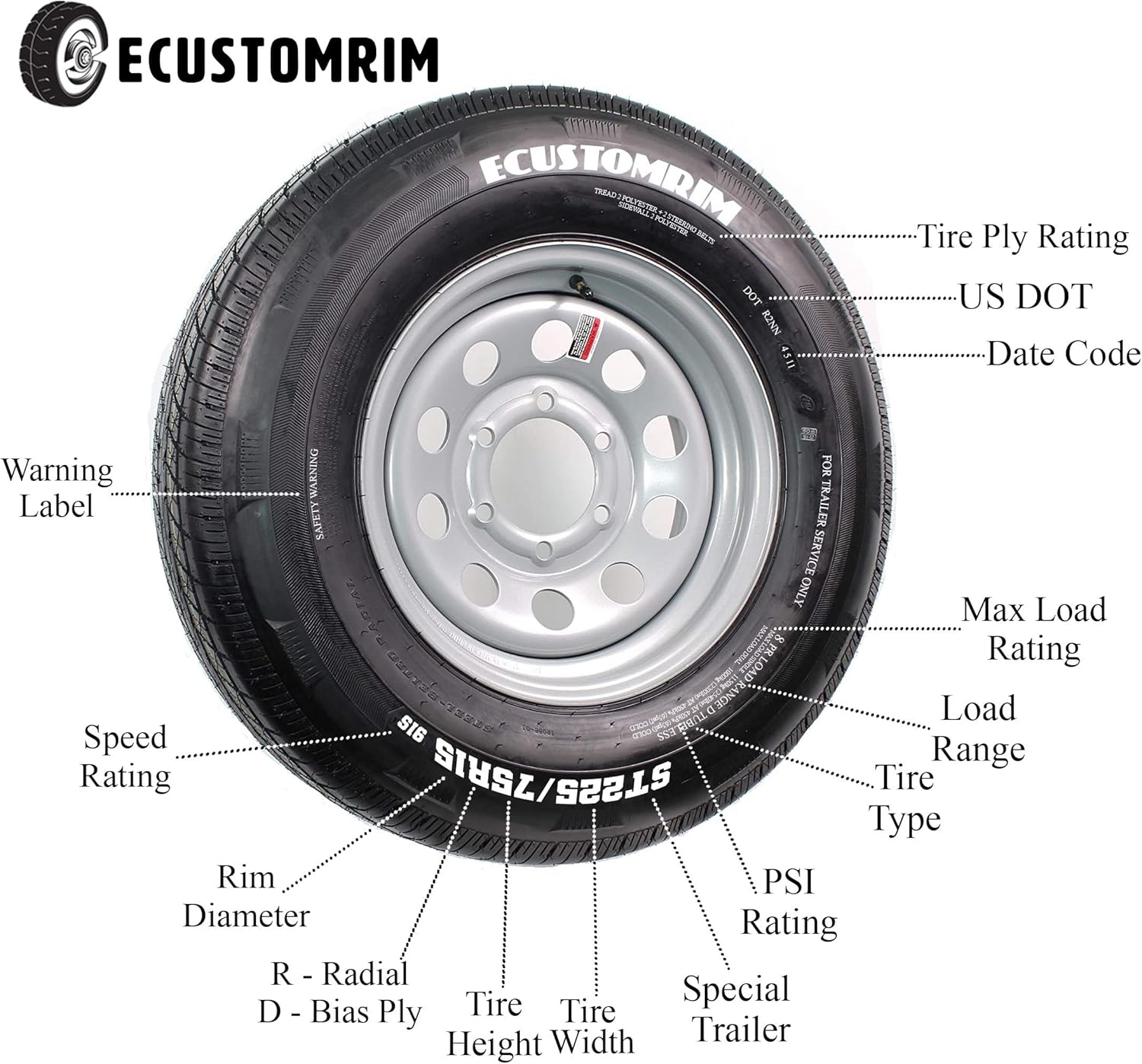 205/75D15 Trailer Tires Bias Ply Load Range C L10656