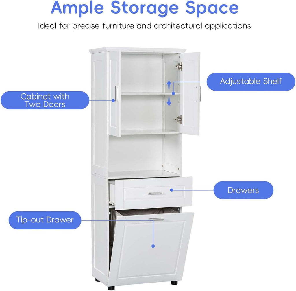70" Tall Tilt Out Laundry Hamper Cabinet with 2 Doors and Adjustable Shelf G14631