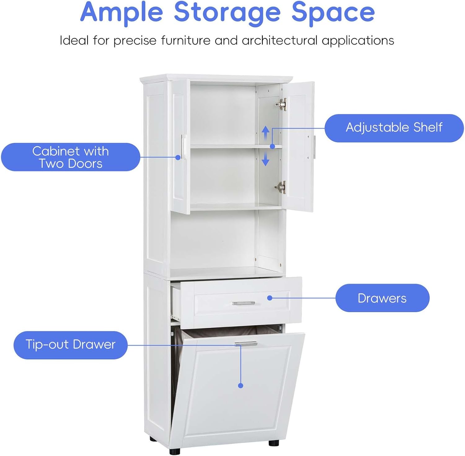 70" Tall Tilt Out Laundry Hamper Cabinet with 2 Doors and Adjustable Shelf G14631