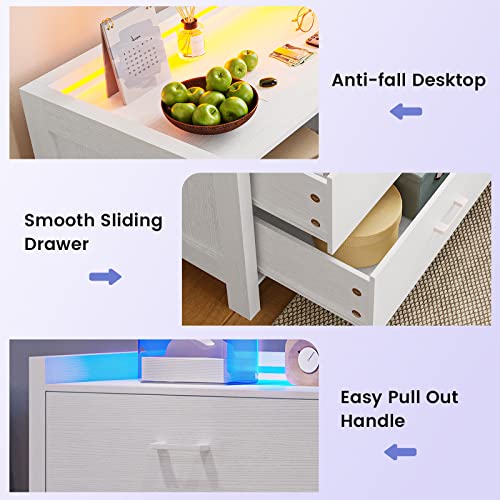 White 6 Drawer Wood Dresser with LED Lights Q132503