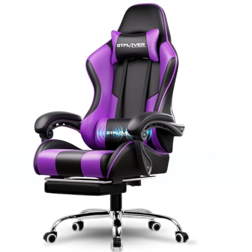 Blue Faux Leather Gaming Chair with Footrest and Lumbar Support B672