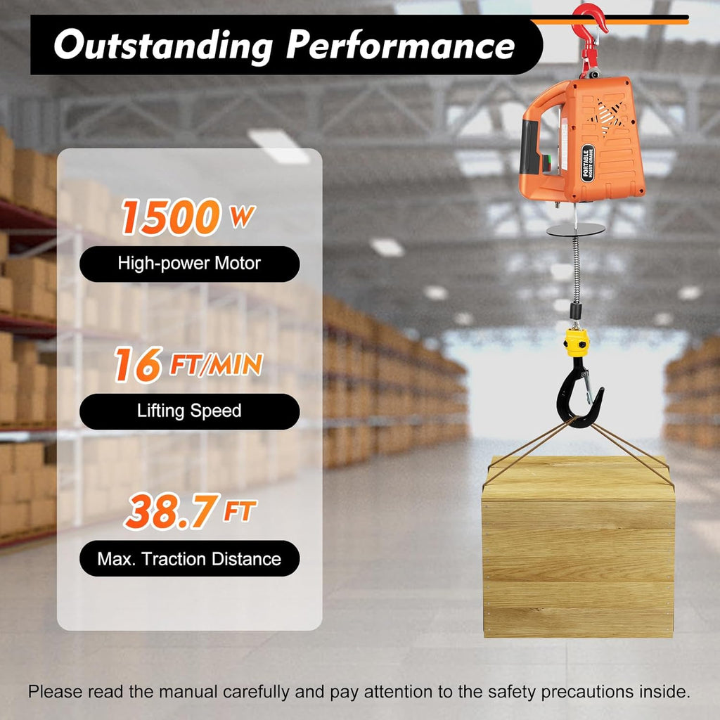 660LBS 110V 1500W Electric Hoist Winch with Wired and Wireless Remote Control Y255