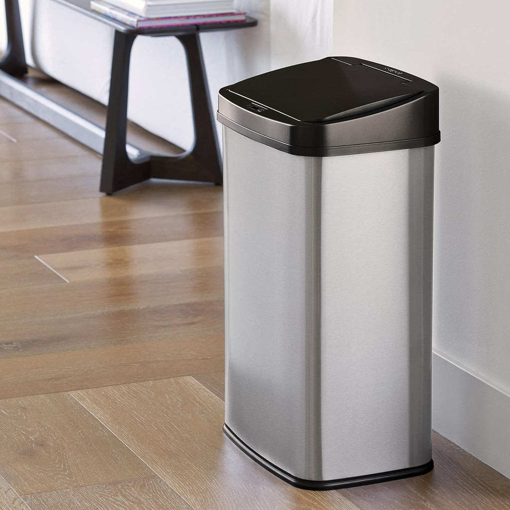 Black Trim 13 Gal Motion Sensor Rectangular Trash Can X25890