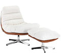 Ivory Linen Oversized Swivel Lounge Chair with Ottoman M246776
