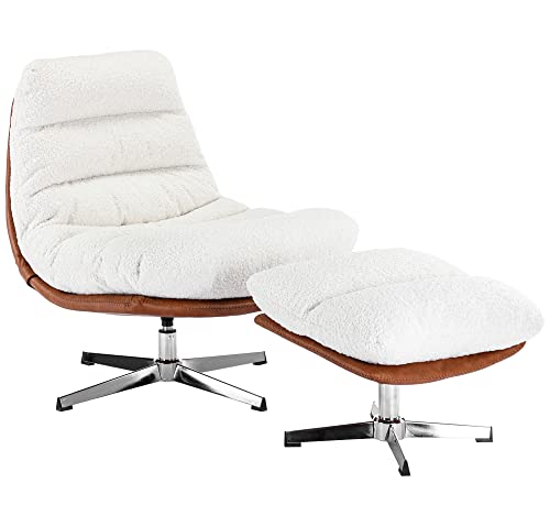 Ivory Linen Oversized Swivel Lounge Chair with Ottoman M246776