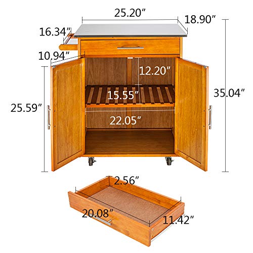 Burlywood Drop Leaf Kitchen Trolley with Stainless Steel Top Three Drawers Three Baskets A33661