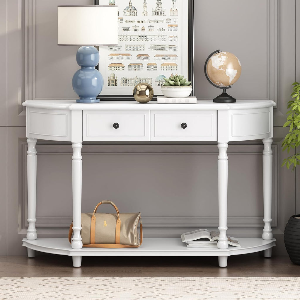 White Solid Wood Storage Cabinet with 2 Drawers and Open Shelf I683378
