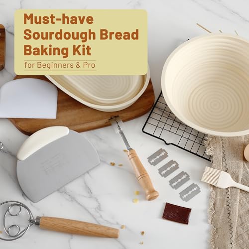 9.5 Inch Round & 10.5 Inch Oval Foldable Sourdough Bread Proofing Basket with Linen Liner S6003