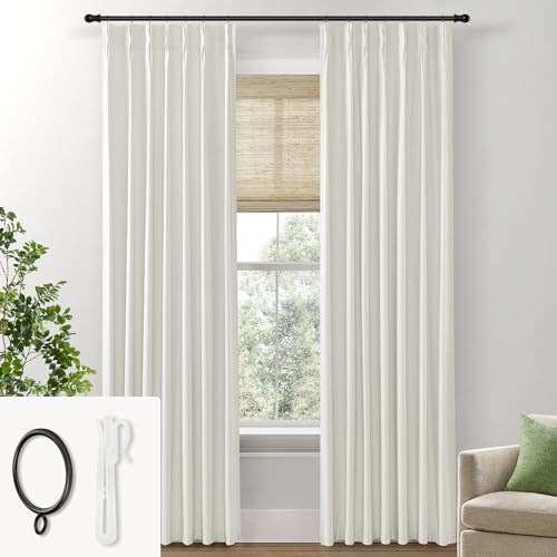Grey Light Sun Blocking 84 Inches Long Linen Pinch Pleated Blackout Curtains 2 Panels Set I6509