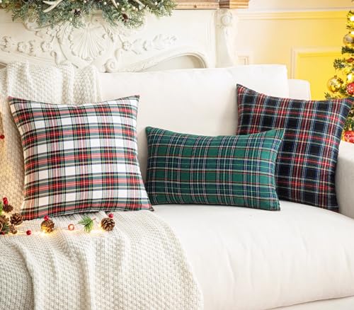 Pack of 2 Green Plaid Decorative Throw Pillow Covers, 20 x 20 Inches H31298