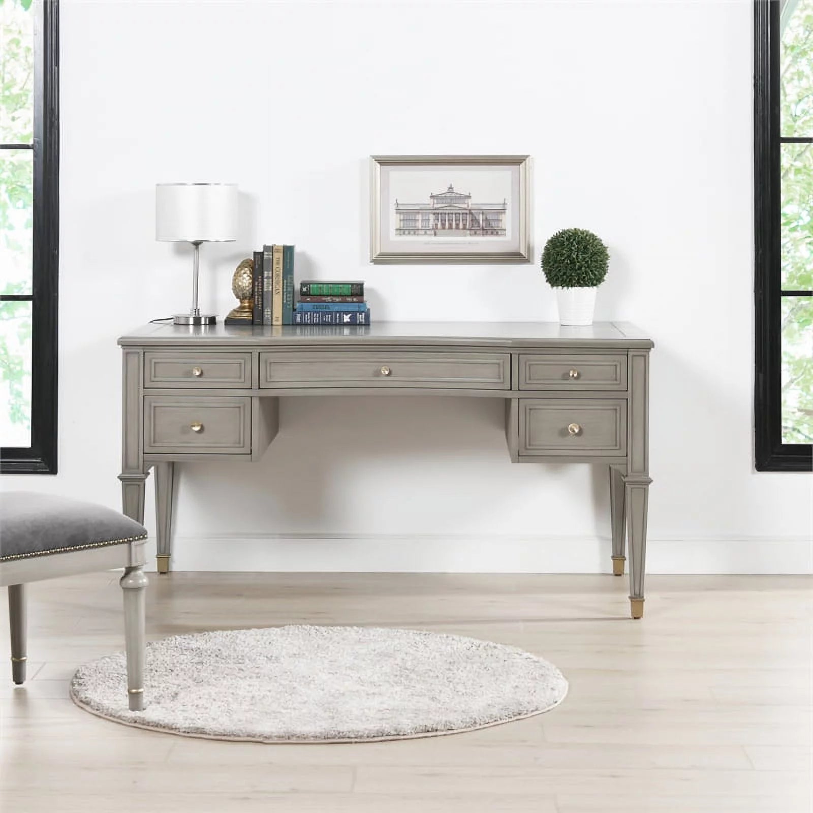 Gold Accent 5-Drawer Wood Desk Grey D389895