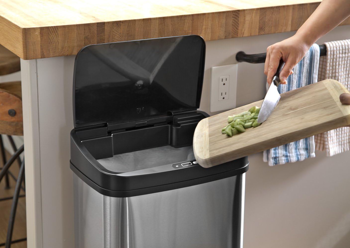 Black Trim 13 Gal Motion Sensor Rectangular Trash Can X25890