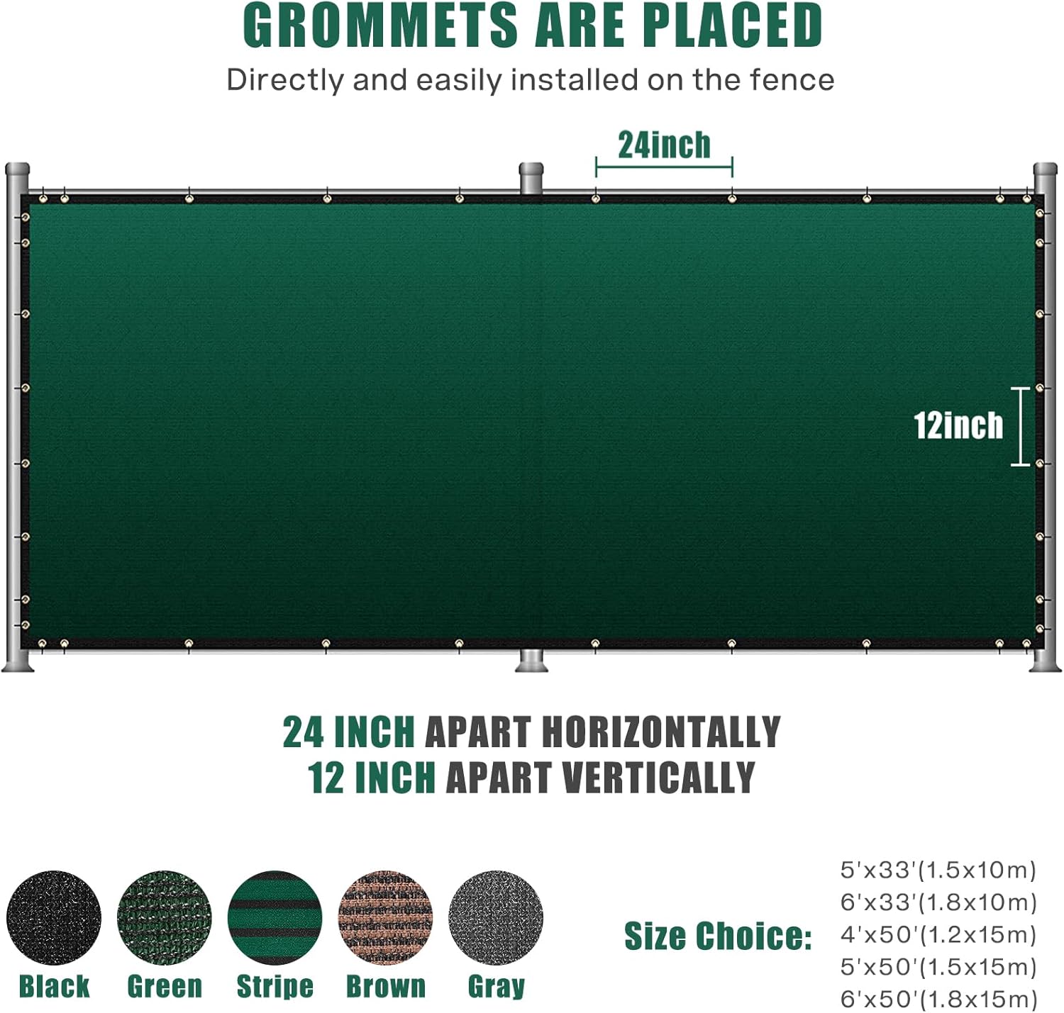 Green 6' x 50' Heavy Duty Privacy Fence Screen with Brass Grommets N30783