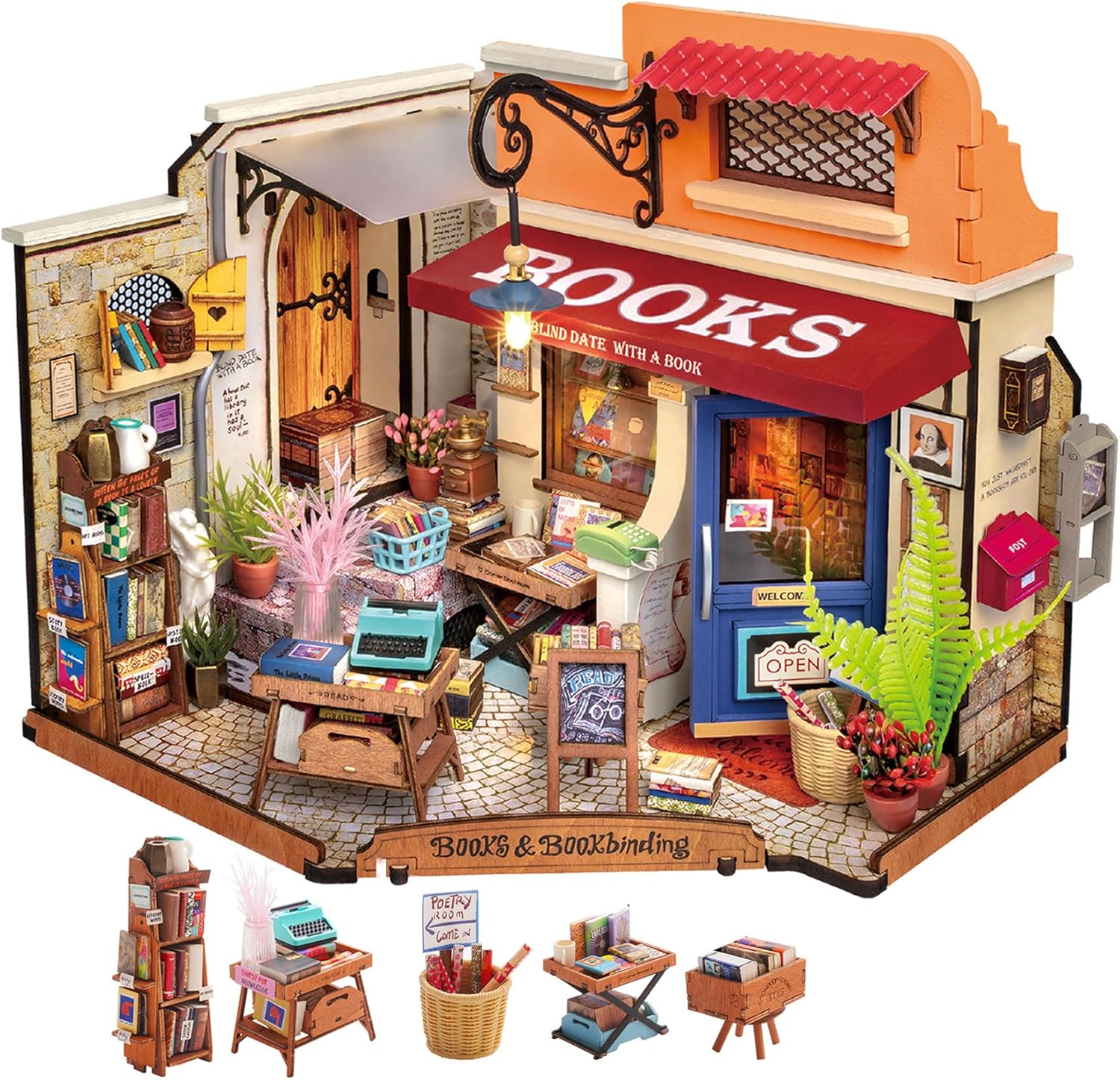 DIY Miniature House Kit 1:20 Scale Bookstore with LED Lights I104