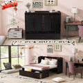 Full Murphy Bed with USB Charging Station and Large Drawer, Wooden Full Size Bed Wall Bed with Storage, Espresso N534511