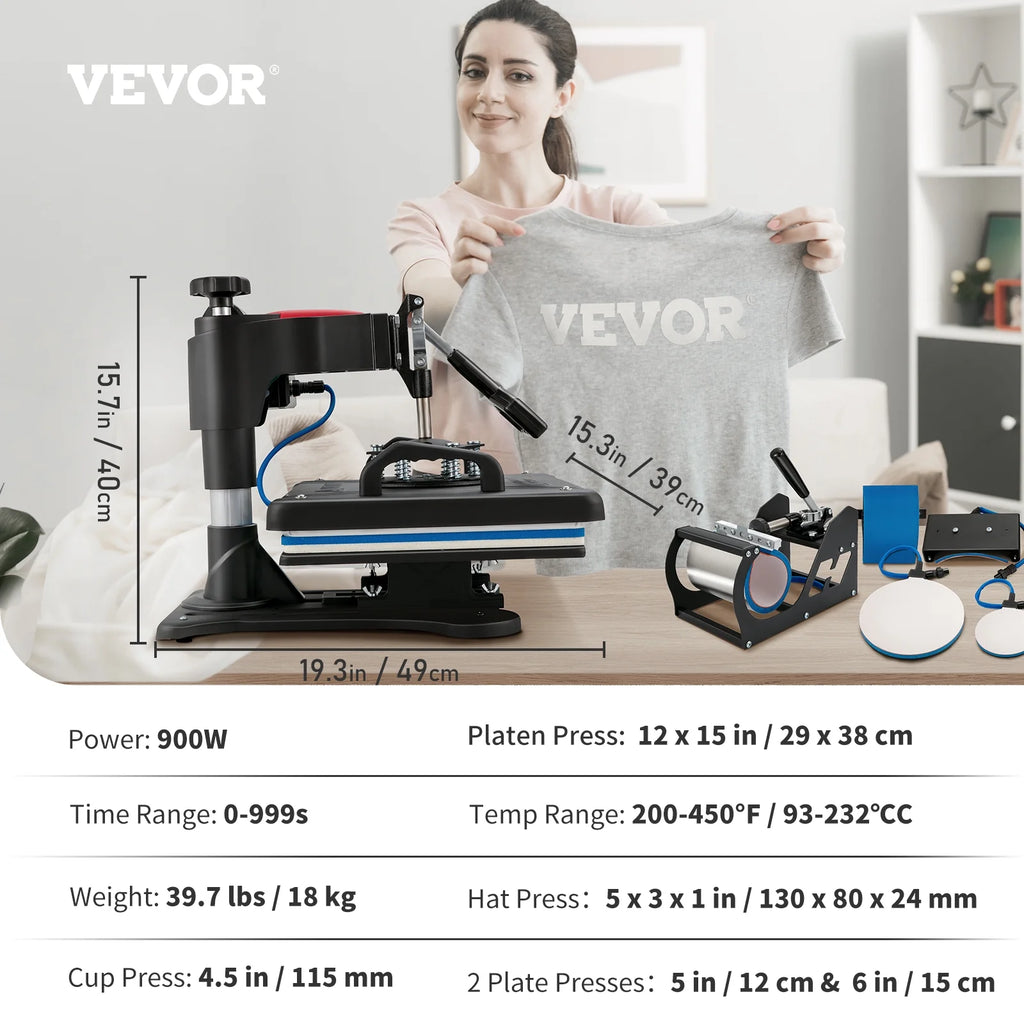 12x15inch 5IN1 Clamshell Sublimation Heat Press Machine with Teflon Coated K33477