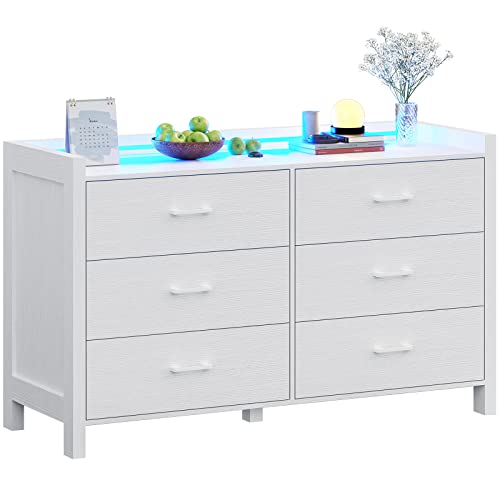 White 6 Drawer Wood Dresser with LED Lights Q132503