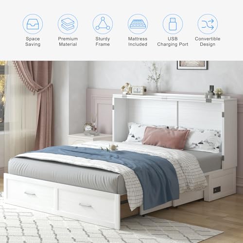 Queen Murphy Bed Cabinet with 2 Storage Drawers Y137
