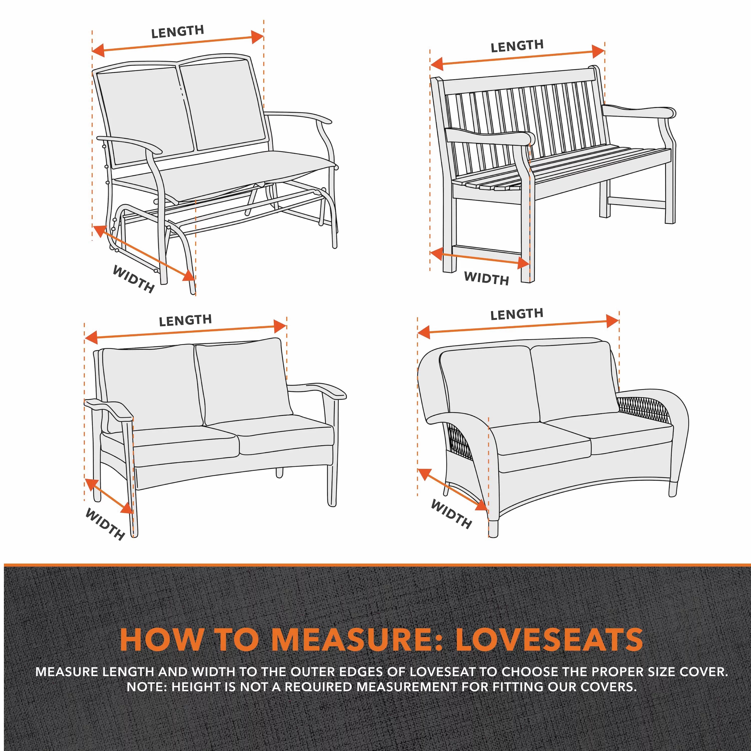 Granite Gray Waterproof Patio Loveseat Cover, 55"L x 33"W x 38"H M8317