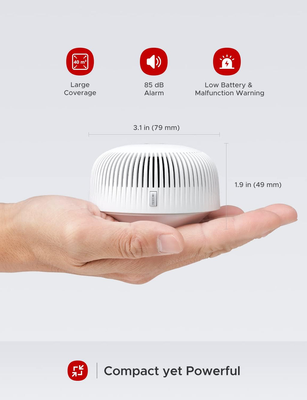 Smart Smoke Detector with Photoelectric Sensor, Replaceable Battery, Wi-Fi F987