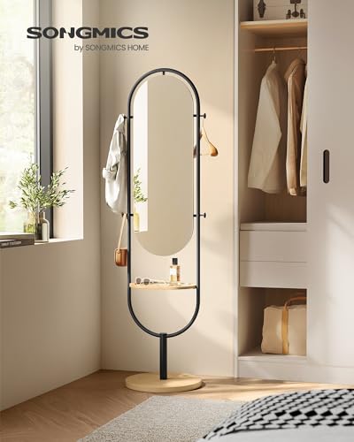 Oak Beige and Ink Black Full-Length Floor Mirror U388