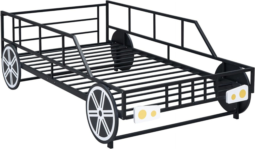 Black Race Car Bed with Rails and Wheels H161366