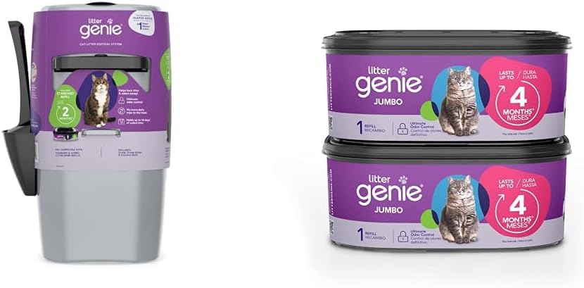 Bundle of Standard Pail & Jumbo Refill (2-Pack) Cat Litter Box Waste Disposal System with 1 Starter Refill (14ft) + 2 Jumbo Refills (56ft) Z6456