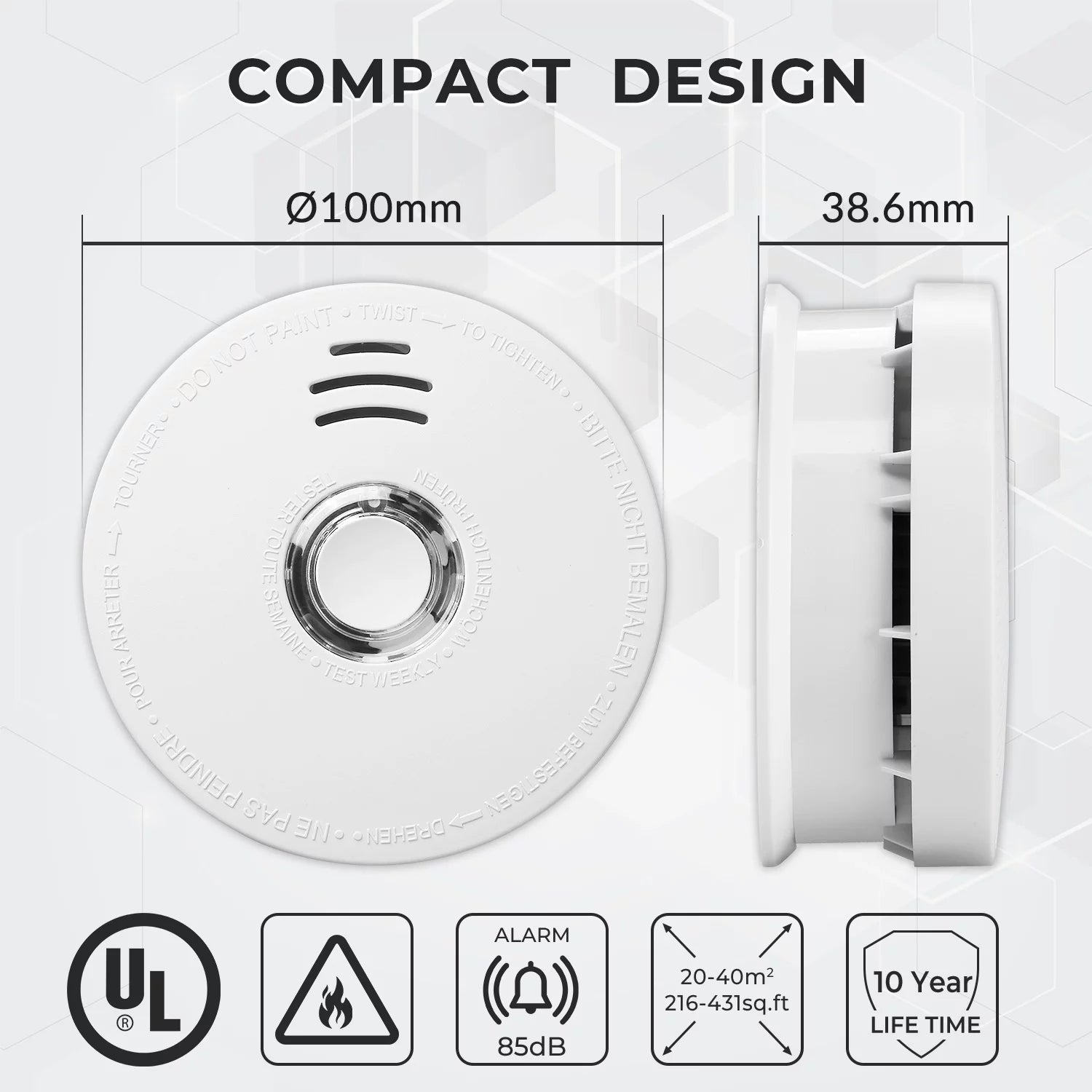 2 Pack 9V Battery Operated Photoelectric Smoke Alarm Y821