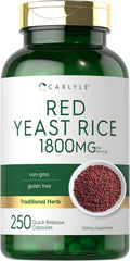 Red Yeast Rice 1800 mg 250 Capsules Non-GMO Gluten Free Supplement E248