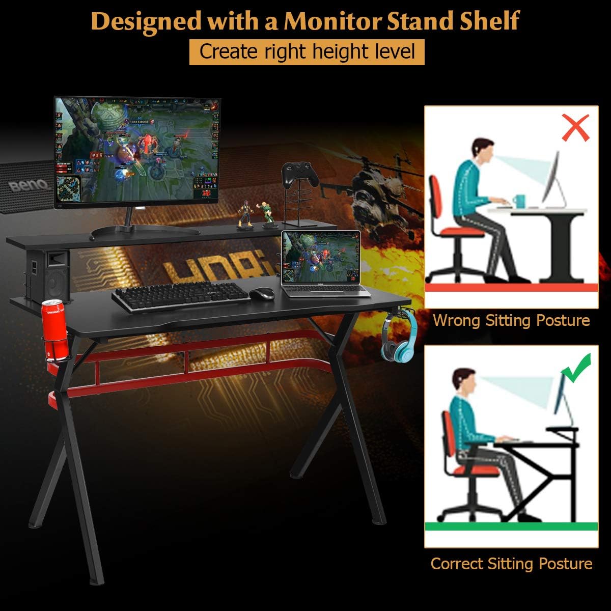 47.5" Gaming Desk with Monitor Shelf D4908