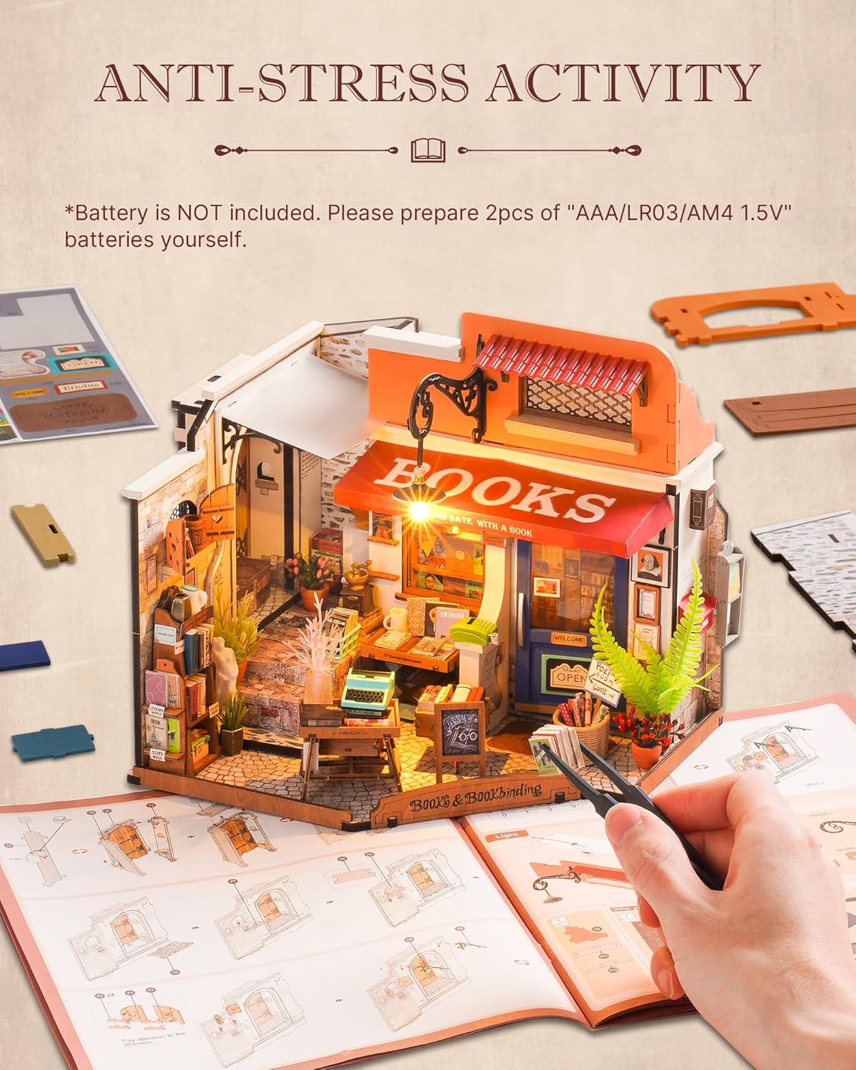 DIY Miniature House Kit 1:20 Scale Bookstore with LED Lights I104