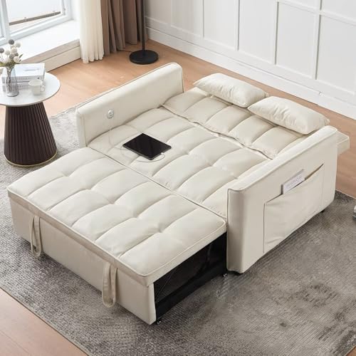 Light Grey Velvet Convertible Sleeper Sofa Couch Bed with USB T667