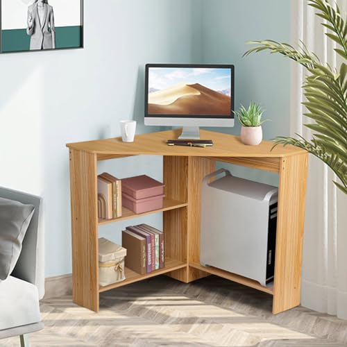 Light Brown Corner Desk with Drawers and Open Shelves R984696