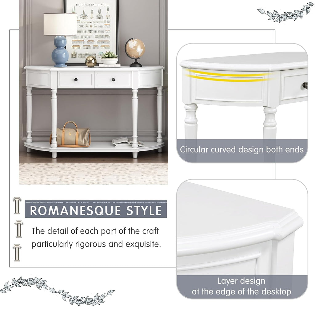 White Solid Wood Storage Cabinet with 2 Drawers and Open Shelf I683378