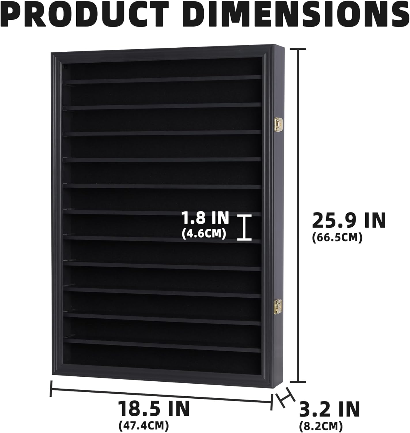 Black Finish Display Case Cabinet 26.5 X 18.75 X 3.25 Inches J56596