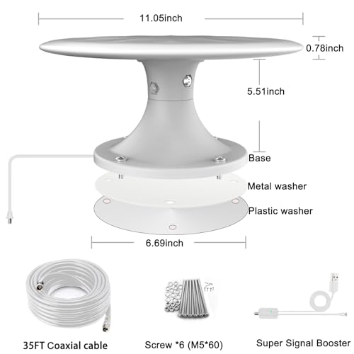 720° Long Range Omni Directional Digital HD TV Antenna with Signal Booster and 35ft Cable N4882