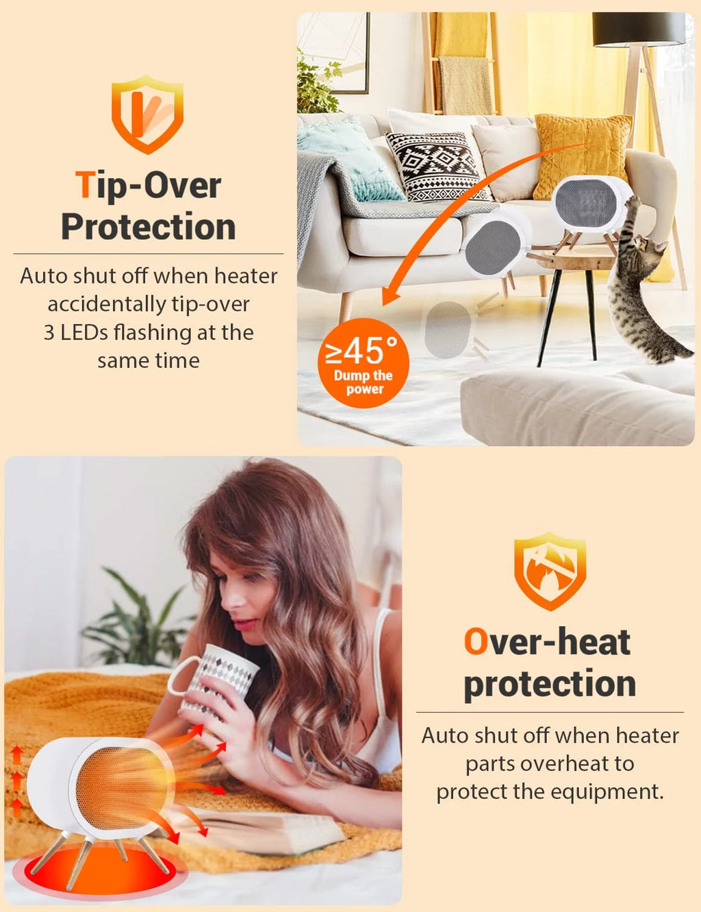 Small Space Heater, 1000W PTC Ceramic Electric Fan Heater - Black P26816