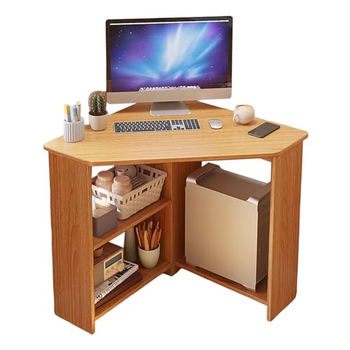 Light Brown Corner Desk with Drawers and Open Shelves R984696