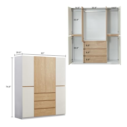 White 4 Door 3 Drawer Wooden Wardrobe Closet Cabinet W300