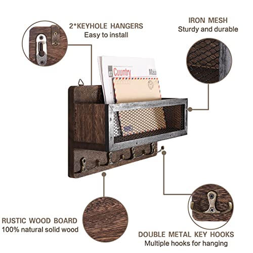 Grey Wooden Wall Key Rack with 4 Double Key Hooks V1863