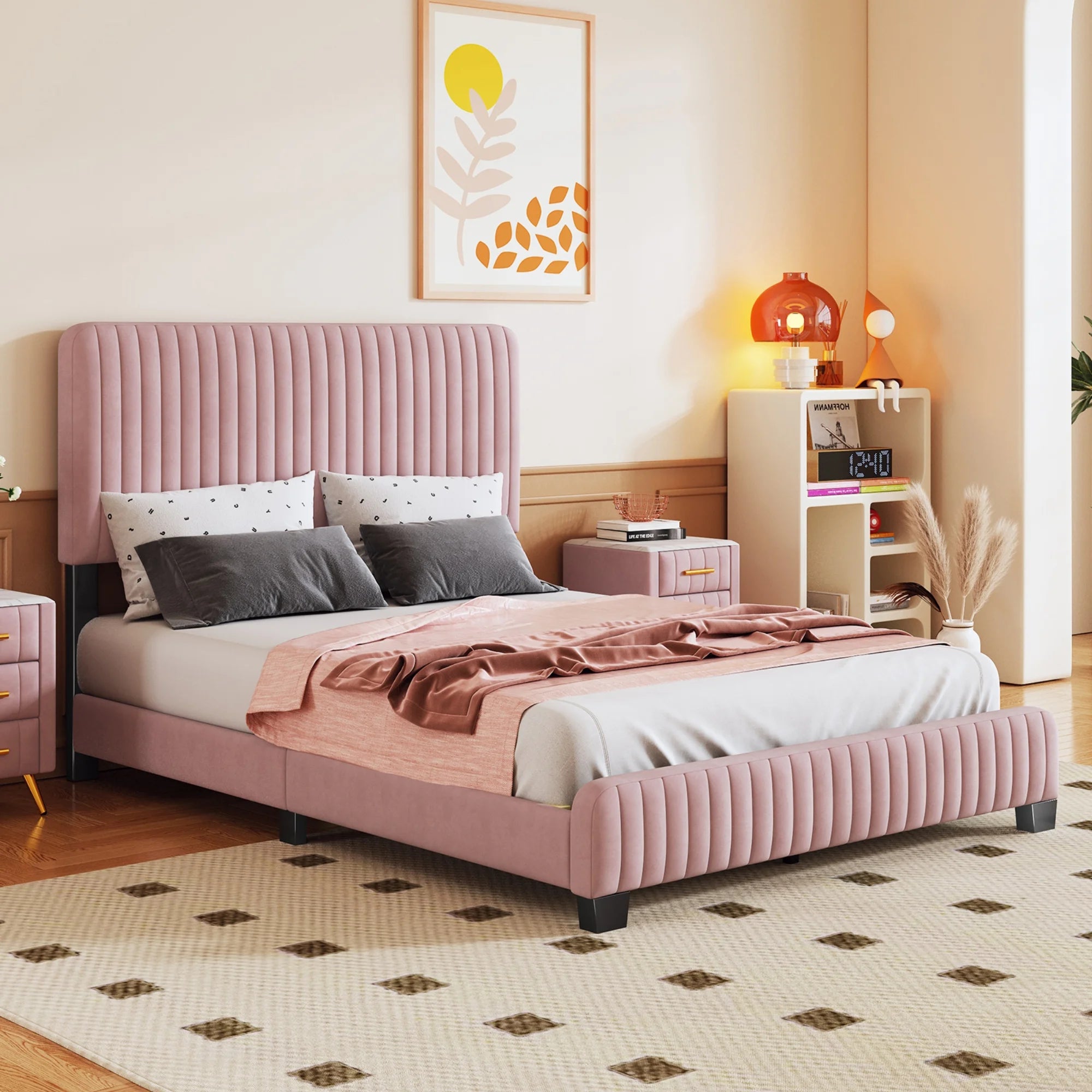 Pink Velvet Upholstered Platform Bed G865908