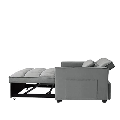 Beige Velvet Convertible Sleeper Sofa Bed with Pullout Bed E3769