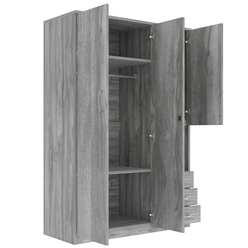 Grey Wooden Armoire Wardrobe with 6-Tier Shelves and 3 Drawers D33340
