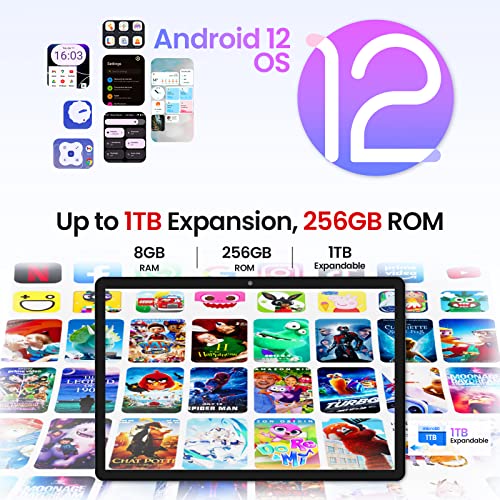 10.1 Inch Android 12 Tablet with Keyboard 128GB Storage F8096